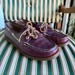 Sperry boat shoes with anchor pattern